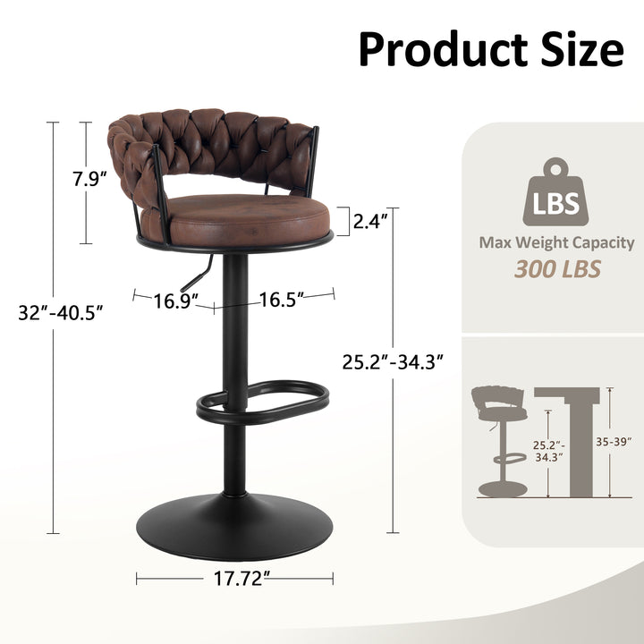 YOUNIKE Adjustable Bar Stools Upholstered Swivel Stool with Woven Back for Kitchen Island