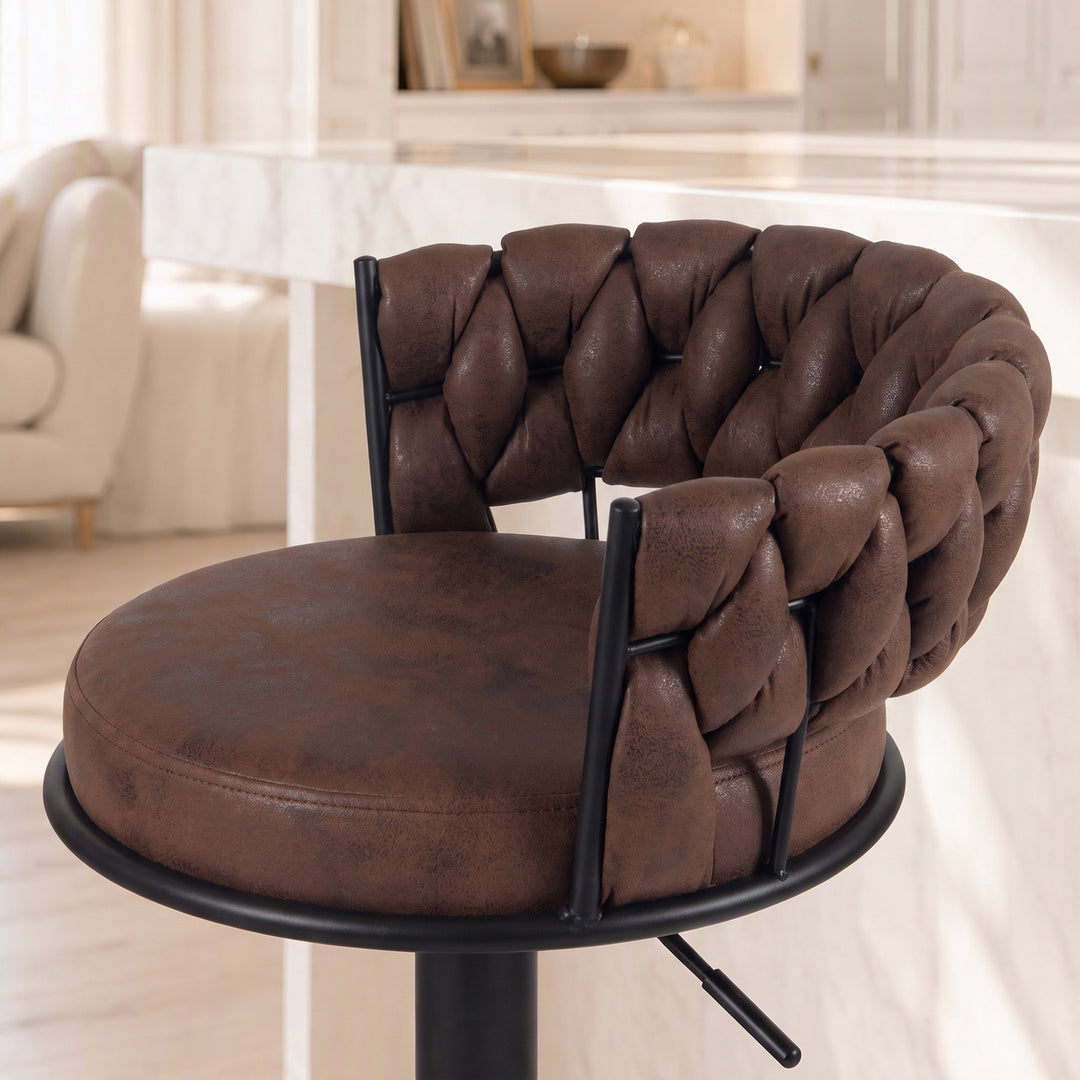 YOUNIKE Adjustable Bar Stools Upholstered Swivel Stool with Woven Back for Kitchen Island