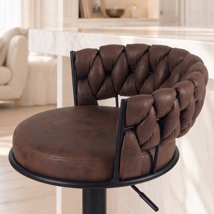 YOUNIKE Adjustable Bar Stools Upholstered Swivel Stool with Woven Back for Kitchen Island