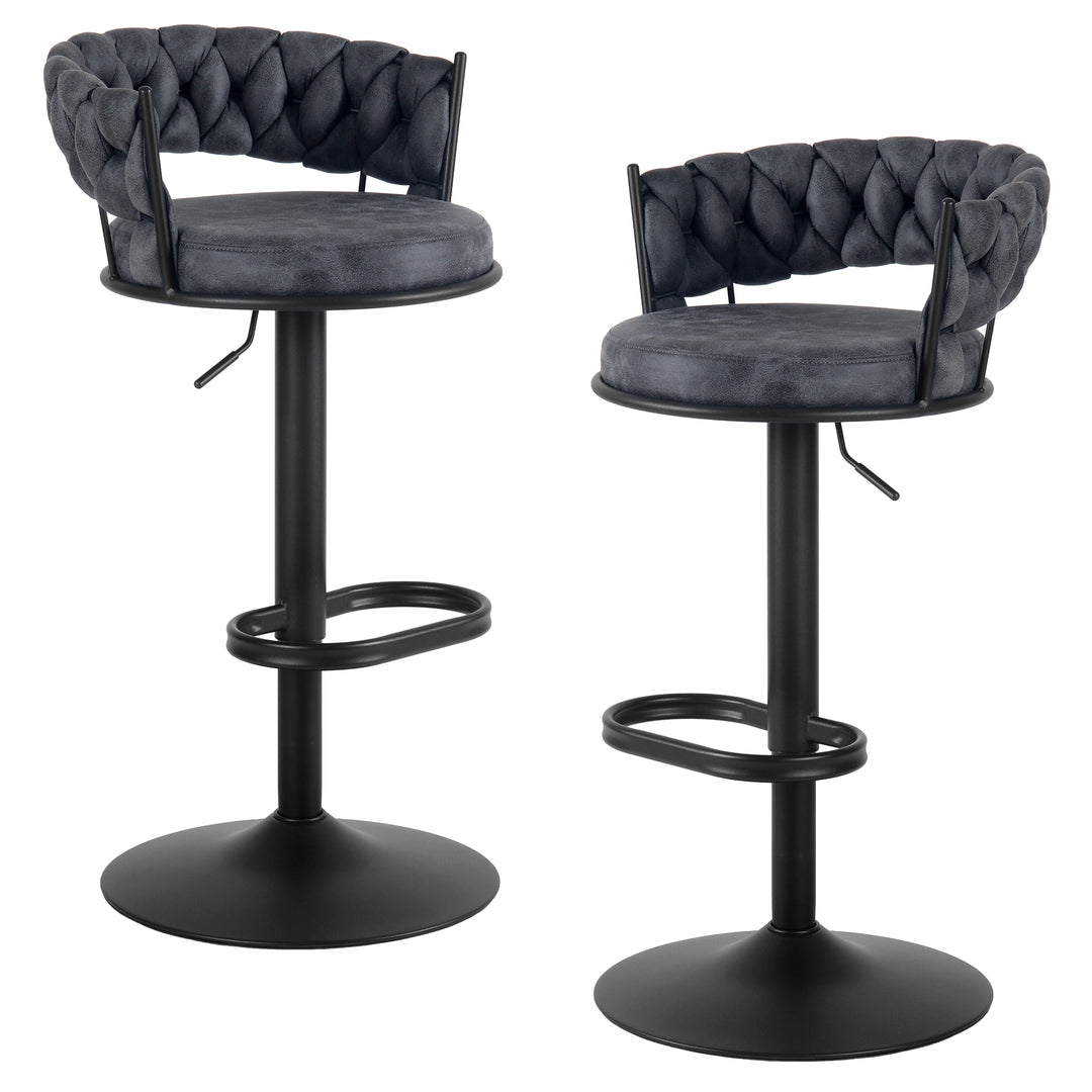 YOUNIKE Adjustable Bar Stools Upholstered Swivel Stool with Woven Back for Kitchen Island