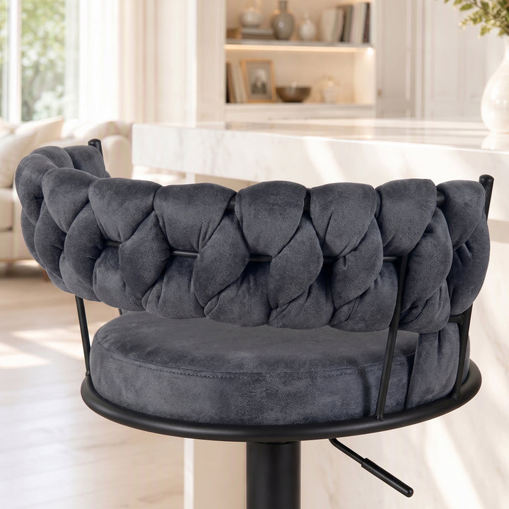 YOUNIKE Adjustable Bar Stools Upholstered Swivel Stool with Woven Back for Kitchen Island