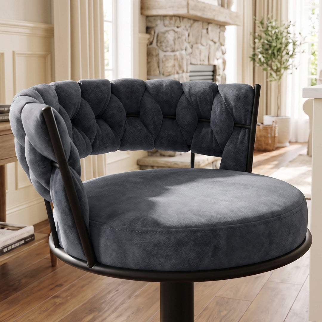 YOUNIKE Adjustable Bar Stools Upholstered Swivel Stool with Woven Back for Kitchen Island