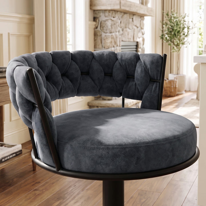YOUNIKE Adjustable Bar Stools Upholstered Swivel Stool with Woven Back for Kitchen Island