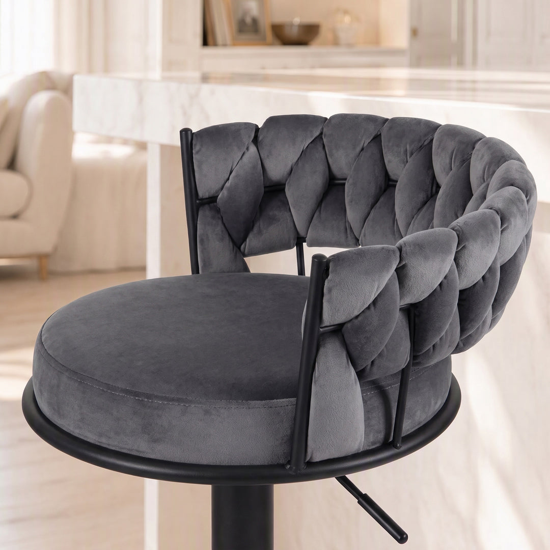 YOUNIKE Adjustable Bar Stools Upholstered Swivel Stool with Woven Back for Kitchen Island