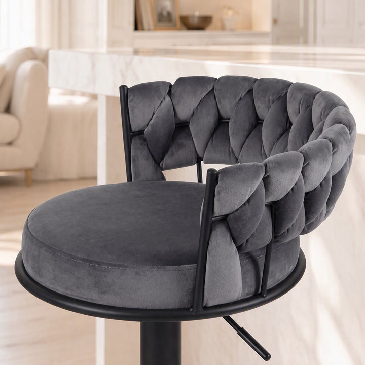 YOUNIKE Adjustable Bar Stools Upholstered Swivel Stool with Woven Back for Kitchen Island