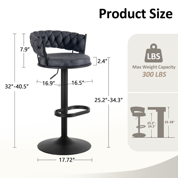YOUNIKE Adjustable Bar Stools Upholstered Swivel Stool with Woven Back for Kitchen Island
