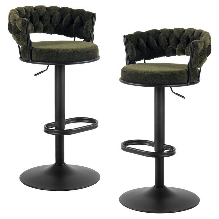 YOUNIKE Adjustable Bar Stools Upholstered Swivel Stool with Woven Back for Kitchen Island