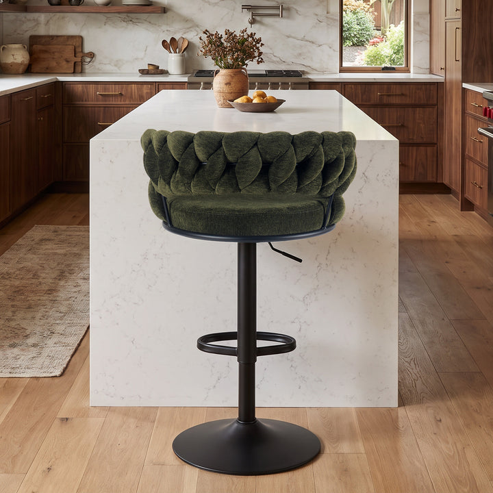 YOUNIKE Adjustable Bar Stools Upholstered Swivel Stool with Woven Back for Kitchen Island