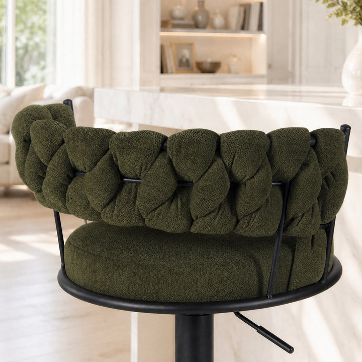 YOUNIKE Adjustable Bar Stools Upholstered Swivel Stool with Woven Back for Kitchen Island
