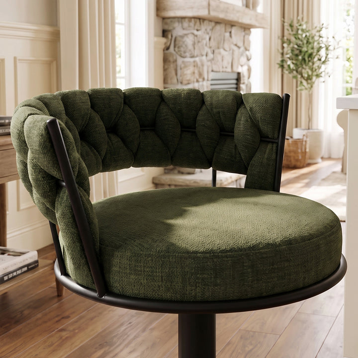 YOUNIKE Adjustable Bar Stools Upholstered Swivel Stool with Woven Back for Kitchen Island