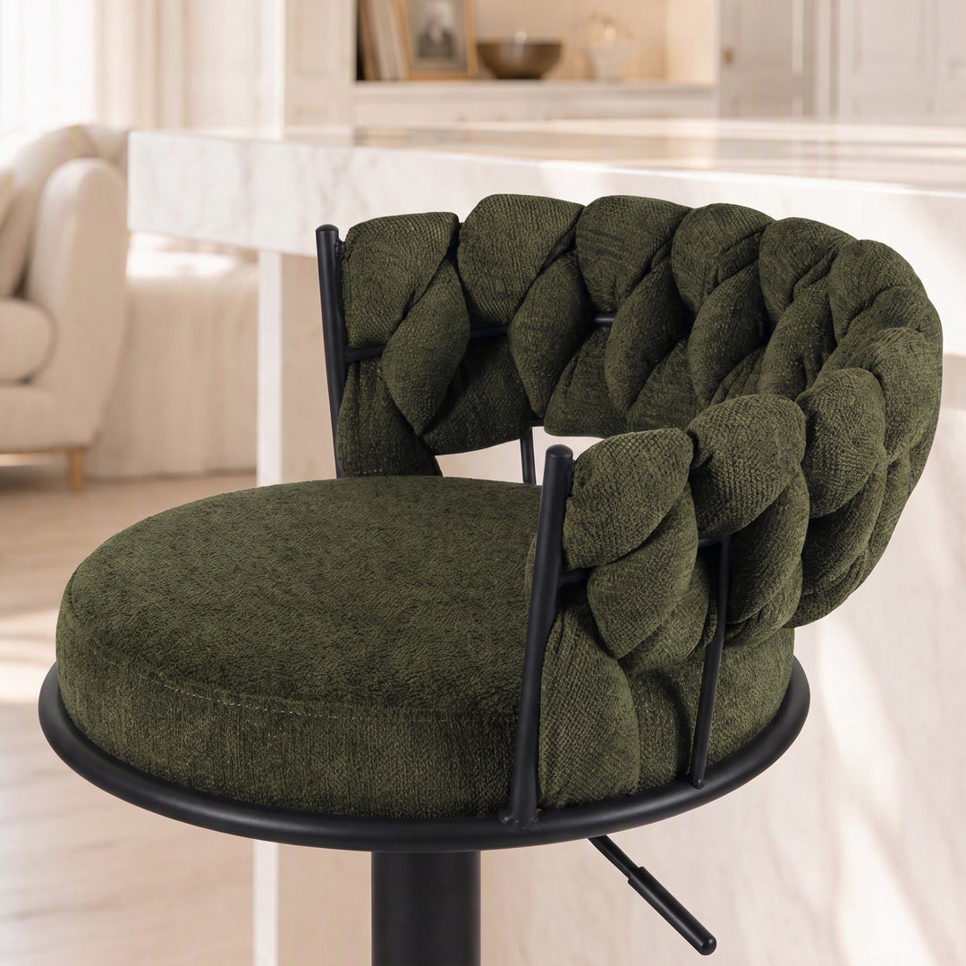 YOUNIKE Adjustable Bar Stools Upholstered Swivel Stool with Woven Back for Kitchen Island