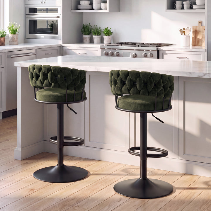 YOUNIKE Adjustable Bar Stools Upholstered Swivel Stool with Woven Back for Kitchen Island