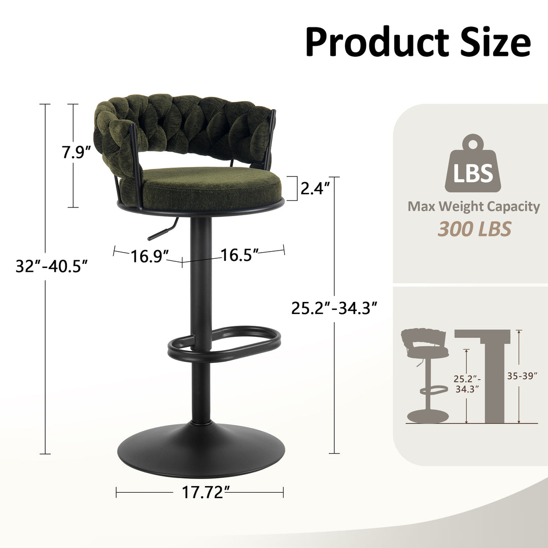 YOUNIKE Adjustable Bar Stools Upholstered Swivel Stool with Woven Back for Kitchen Island