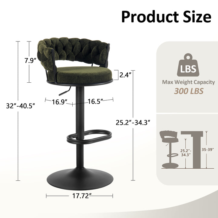 YOUNIKE Adjustable Bar Stools Upholstered Swivel Stool with Woven Back for Kitchen Island