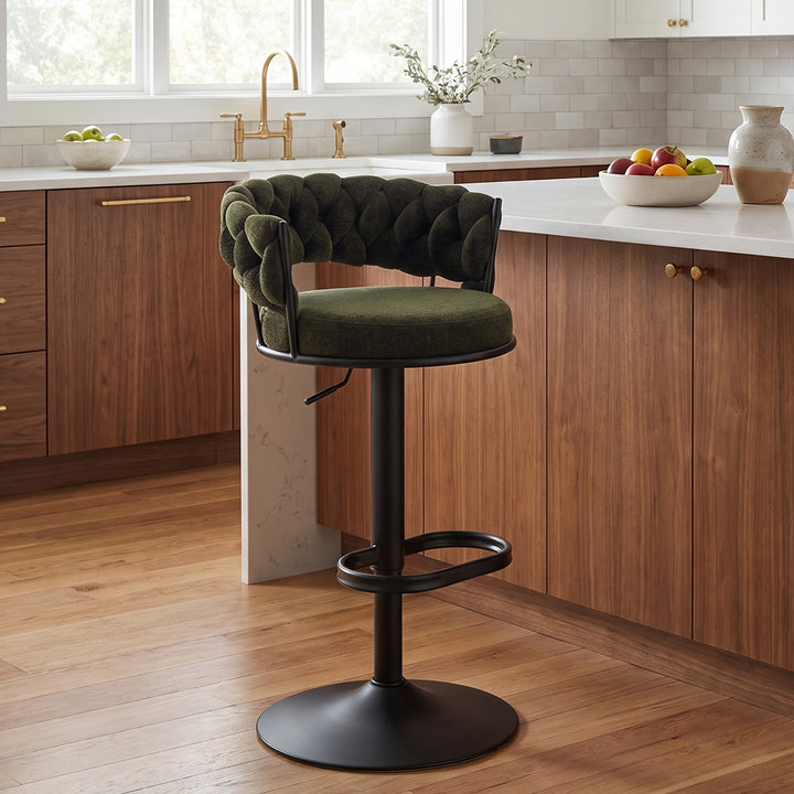 YOUNIKE Adjustable Bar Stools Upholstered Swivel Stool with Woven Back for Kitchen Island