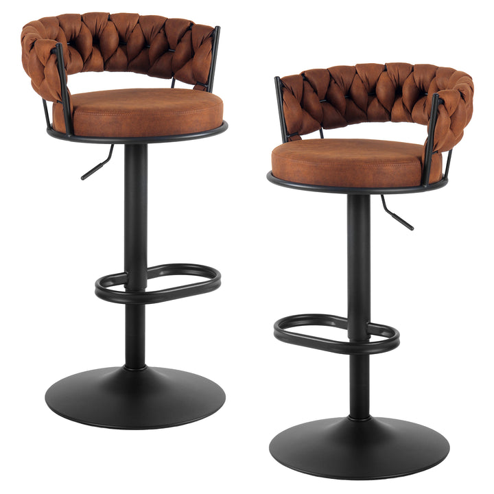YOUNIKE Adjustable Bar Stools Upholstered Swivel Stool with Woven Back for Kitchen Island