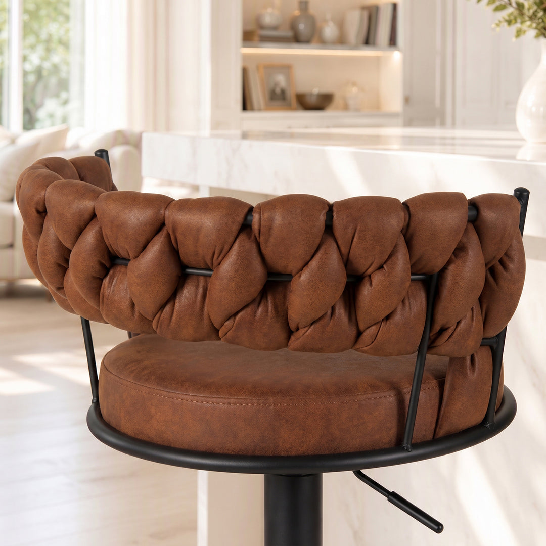 YOUNIKE Adjustable Bar Stools Upholstered Swivel Stool with Woven Back for Kitchen Island