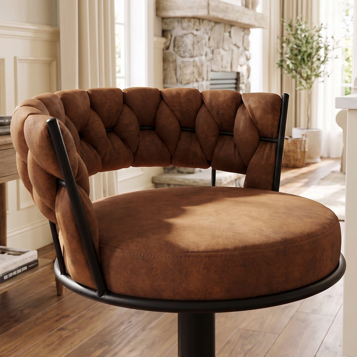 YOUNIKE Adjustable Bar Stools Upholstered Swivel Stool with Woven Back for Kitchen Island