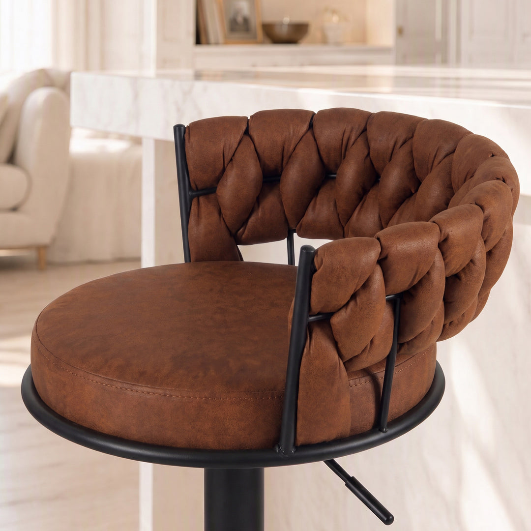 YOUNIKE Adjustable Bar Stools Upholstered Swivel Stool with Woven Back for Kitchen Island