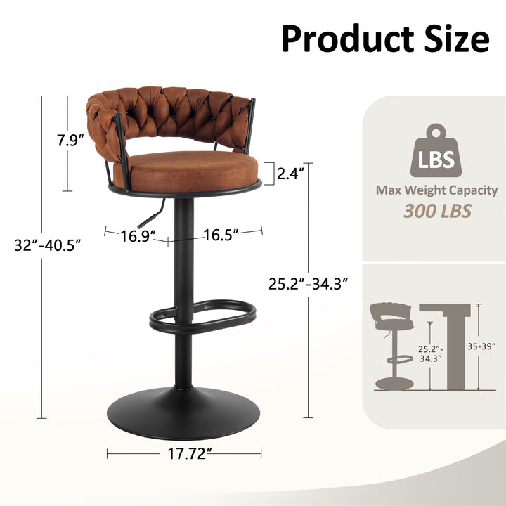YOUNIKE Adjustable Bar Stools Upholstered Swivel Stool with Woven Back for Kitchen Island