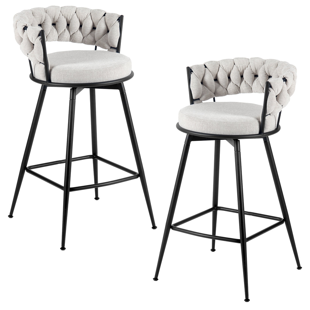 YOUNIKE Bar Stools Upholstered 360° Swivel Bar Chairs Counter Height Barstools with Woven Back