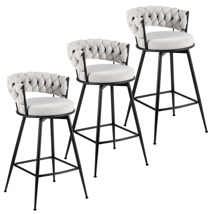 YOUNIKE Bar Stools Upholstered 360° Swivel Bar Chairs Counter Height Barstools with Woven Back