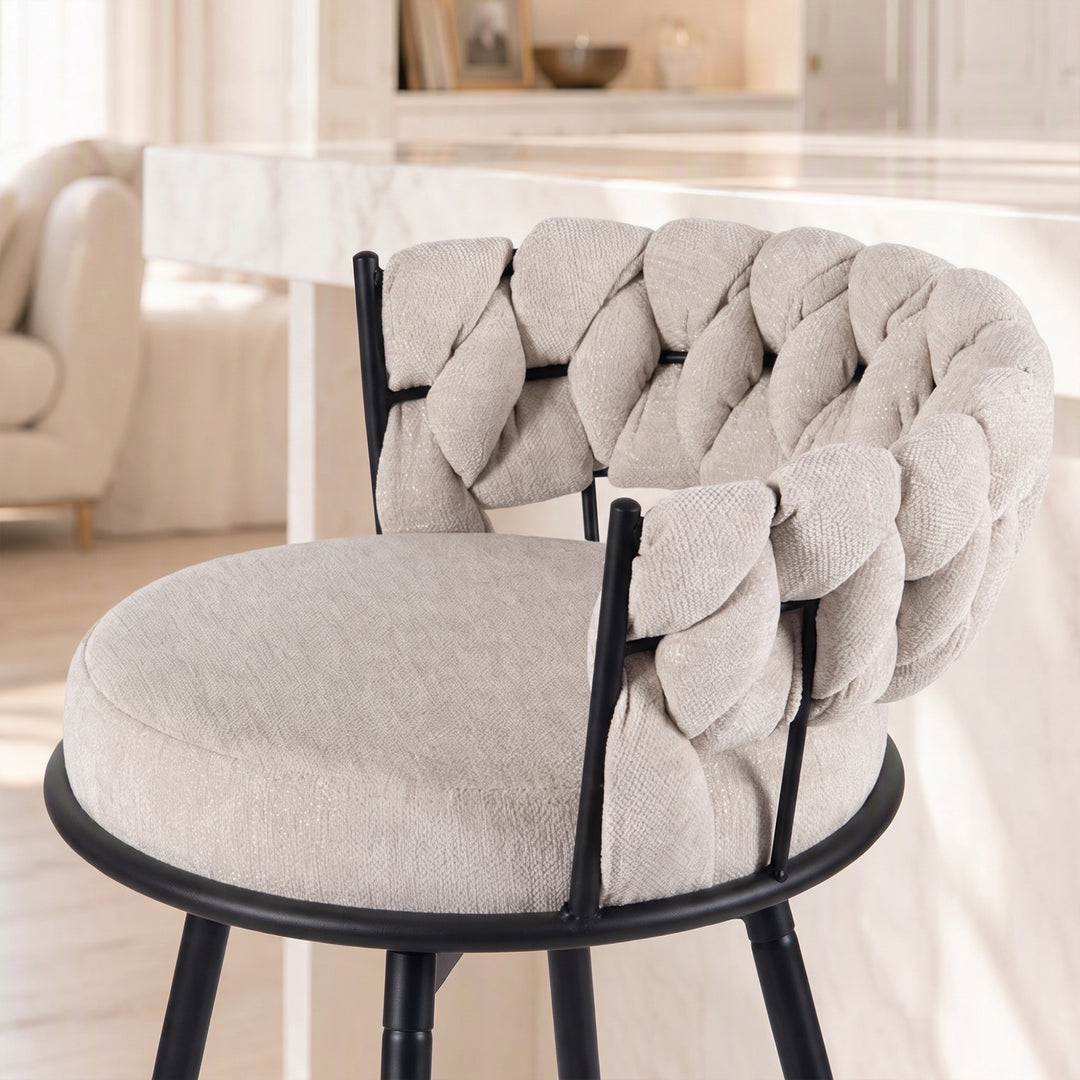 YOUNIKE Bar Stools Upholstered 360° Swivel Bar Chairs Counter Height Barstools with Woven Back