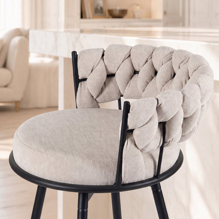 YOUNIKE Bar Stools Upholstered 360° Swivel Bar Chairs Counter Height Barstools with Woven Back