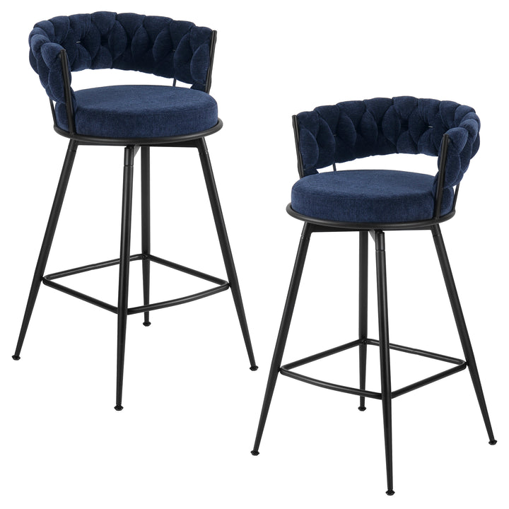 YOUNIKE Bar Stools Upholstered 360° Swivel Bar Chairs Counter Height Barstools with Woven Back