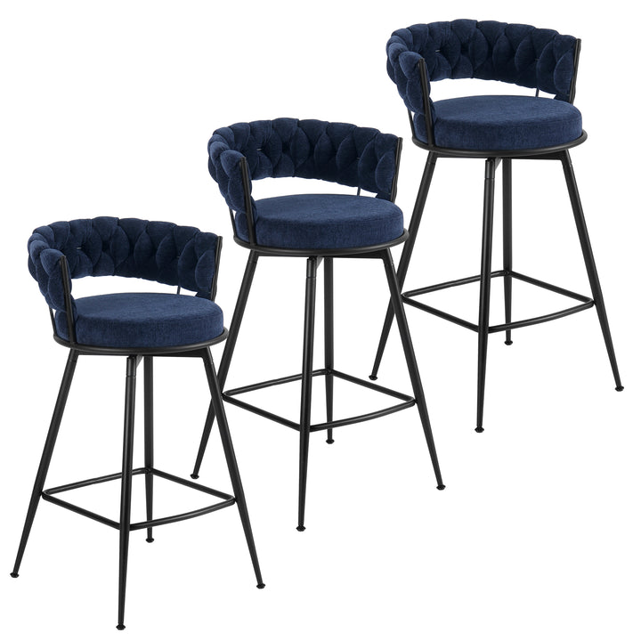 YOUNIKE Bar Stools Upholstered 360° Swivel Bar Chairs Counter Height Barstools with Woven Back