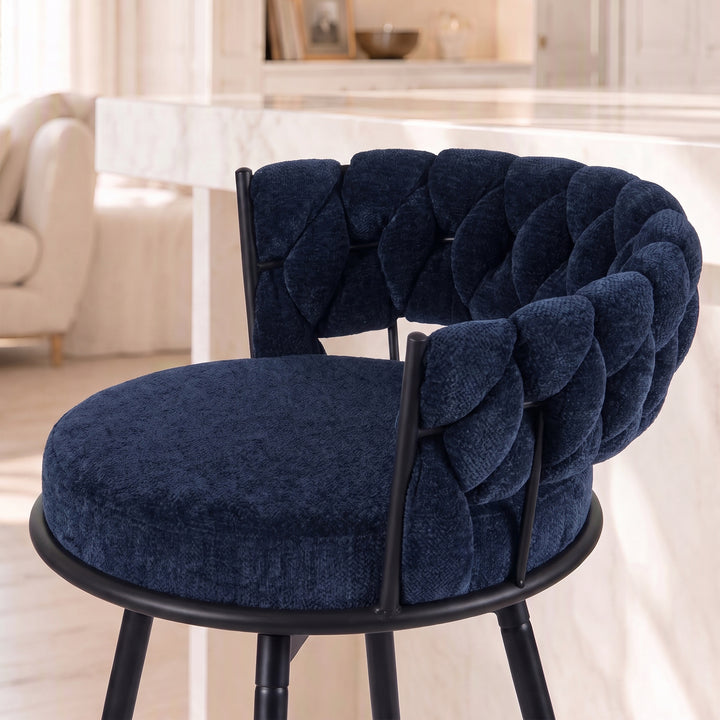 YOUNIKE Bar Stools Upholstered 360° Swivel Bar Chairs Counter Height Barstools with Woven Back