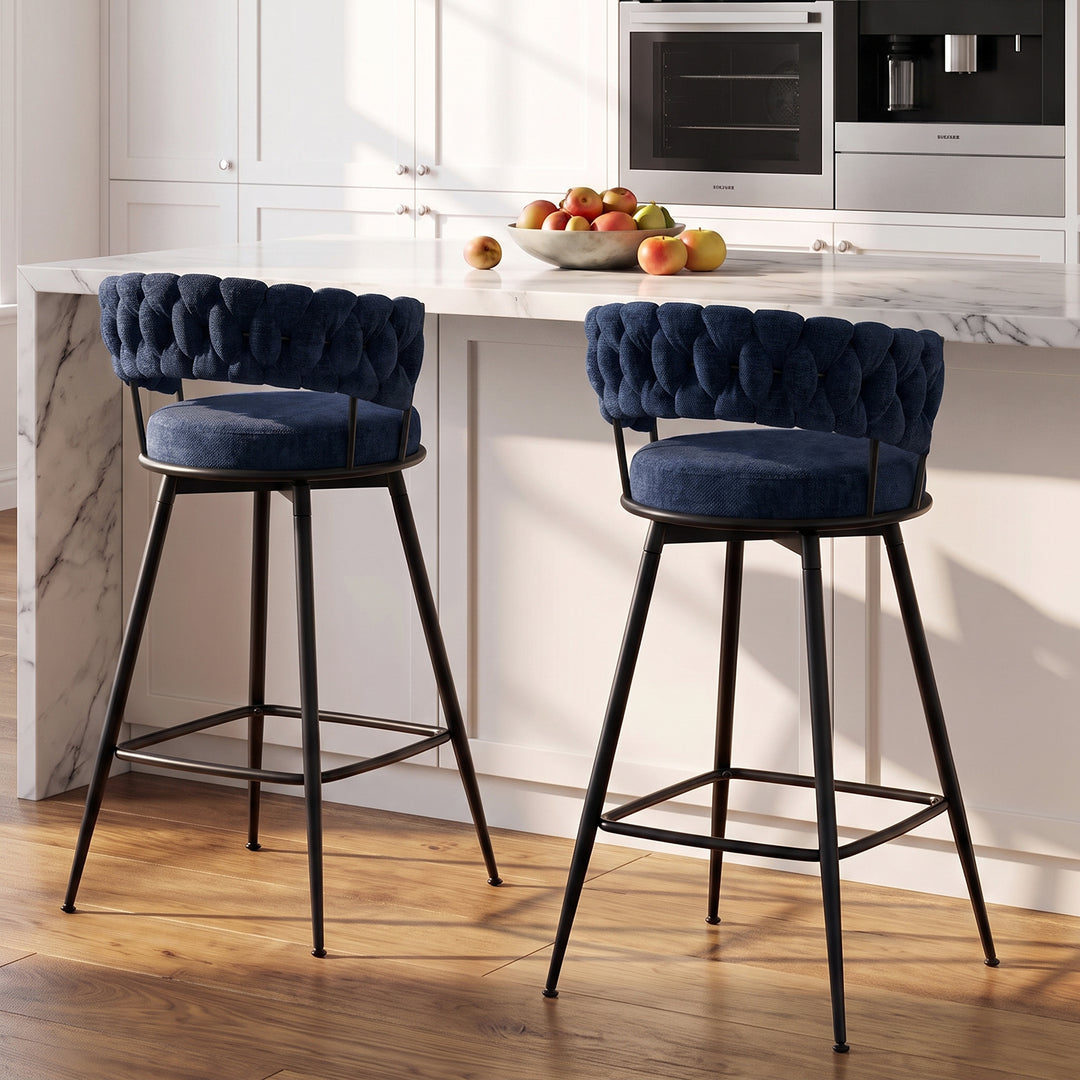 YOUNIKE Bar Stools Upholstered 360° Swivel Bar Chairs Counter Height Barstools with Woven Back