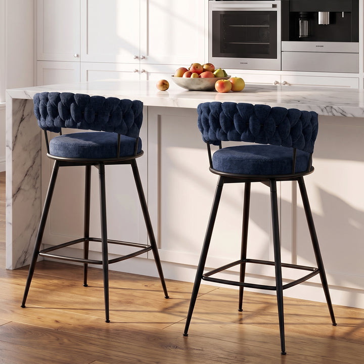 YOUNIKE Bar Stools Upholstered 360° Swivel Bar Chairs Counter Height Barstools with Woven Back