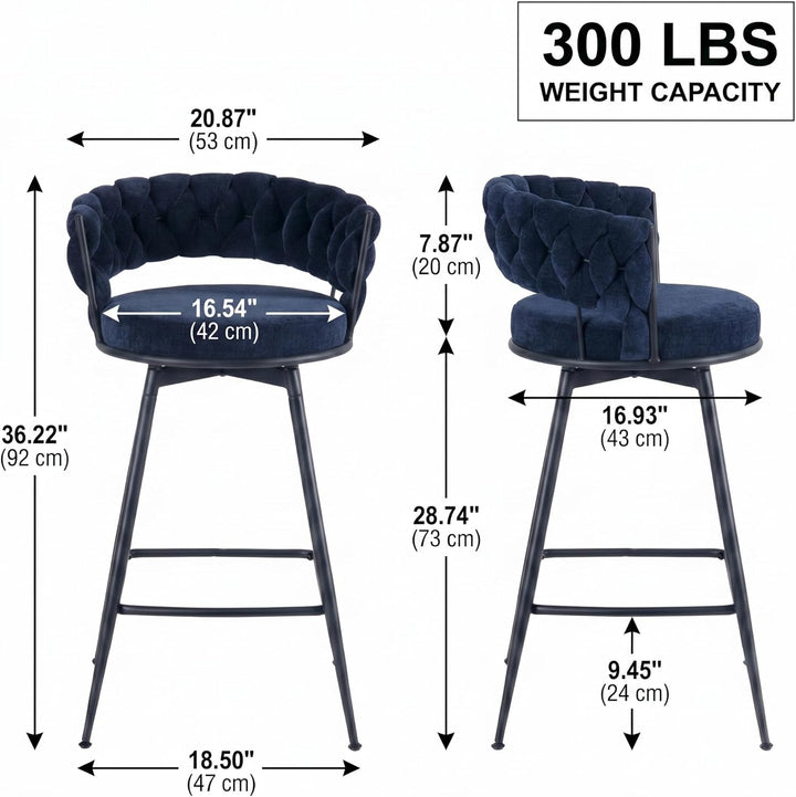 YOUNIKE Bar Stools Upholstered 360° Swivel Bar Chairs Counter Height Barstools with Woven Back