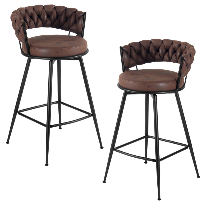 YOUNIKE Bar Stools Upholstered 360° Swivel Bar Chairs Counter Height Barstools with Woven Back