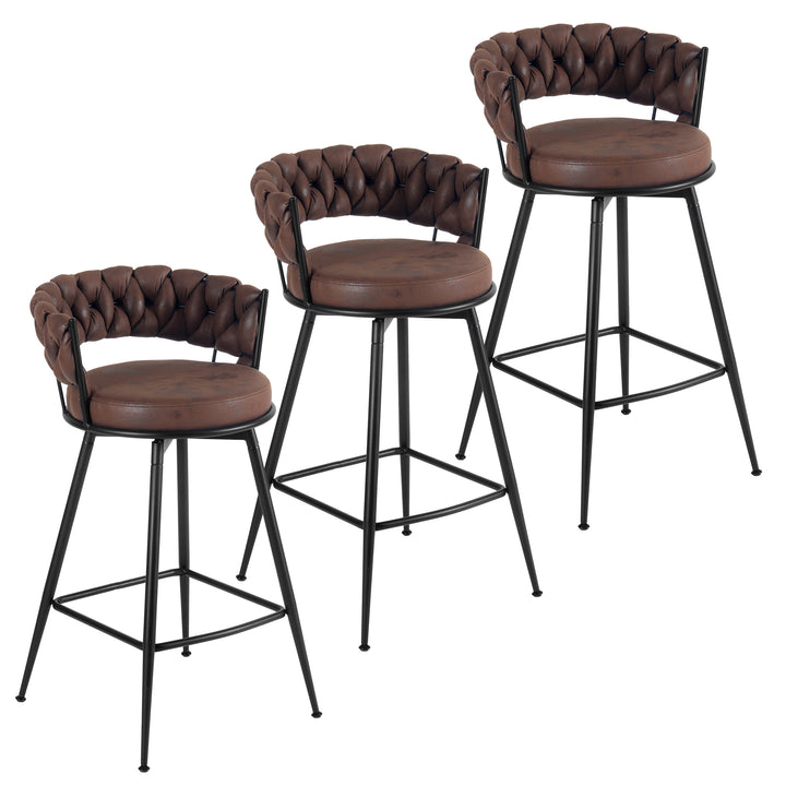 YOUNIKE Bar Stools Upholstered 360° Swivel Bar Chairs Counter Height Barstools with Woven Back