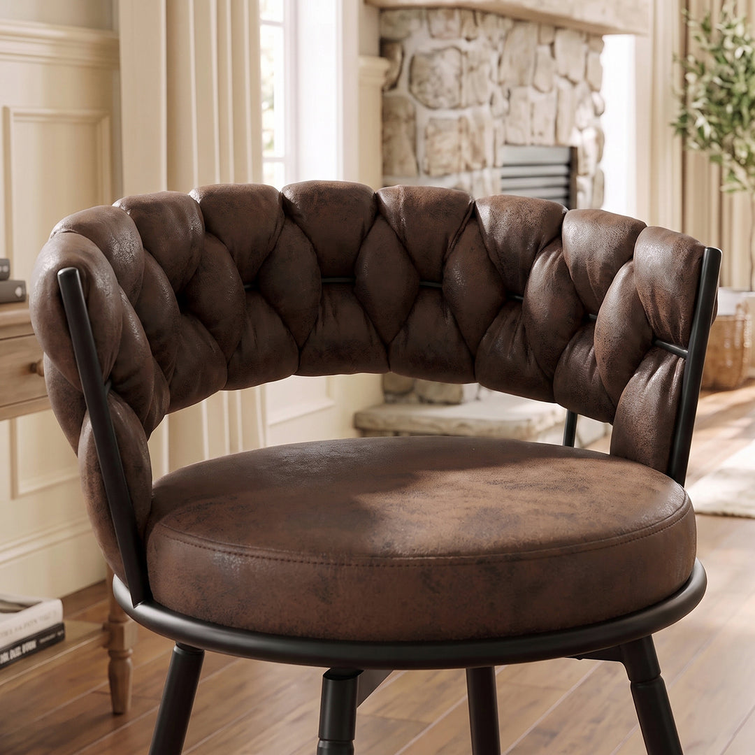 YOUNIKE Bar Stools Upholstered 360° Swivel Bar Chairs Counter Height Barstools with Woven Back