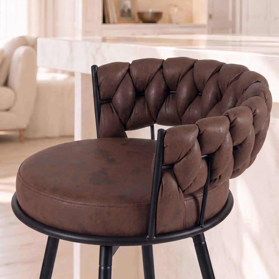 YOUNIKE Bar Stools Upholstered 360° Swivel Bar Chairs Counter Height Barstools with Woven Back