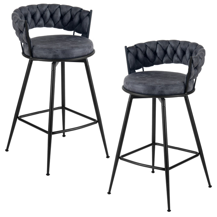YOUNIKE Bar Stools Upholstered 360° Swivel Bar Chairs Counter Height Barstools with Woven Back