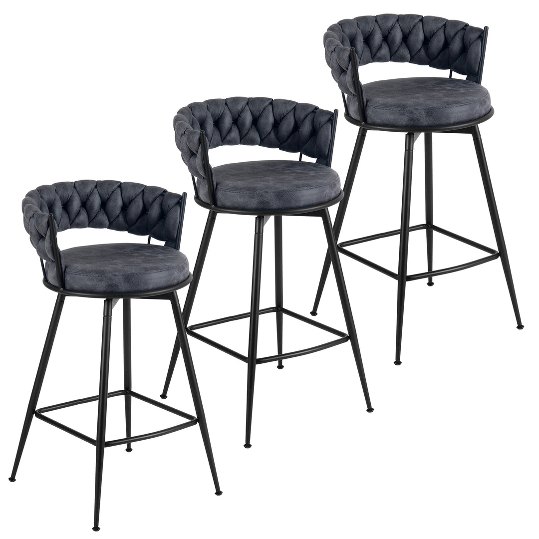 YOUNIKE Bar Stools Upholstered 360° Swivel Bar Chairs Counter Height Barstools with Woven Back