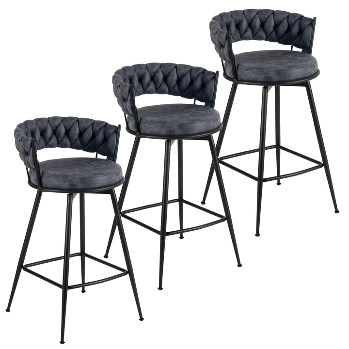 YOUNIKE Bar Stools Upholstered 360° Swivel Bar Chairs Counter Height Barstools with Woven Back