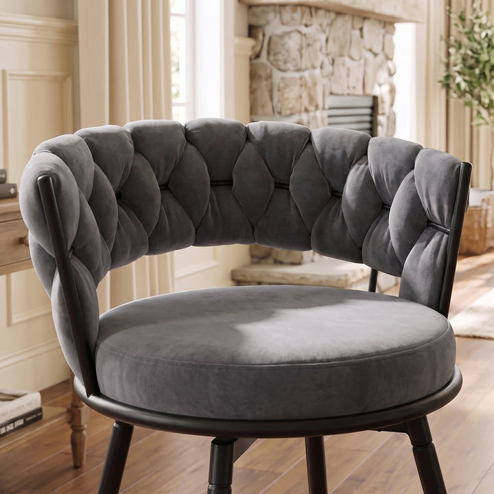 YOUNIKE Bar Stools Upholstered 360° Swivel Bar Chairs Counter Height Barstools with Woven Back
