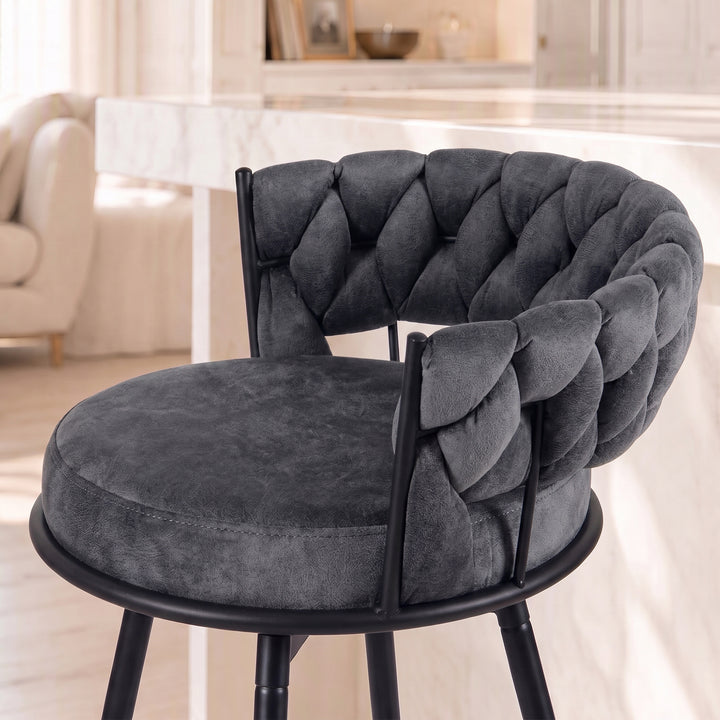 YOUNIKE Bar Stools Upholstered 360° Swivel Bar Chairs Counter Height Barstools with Woven Back