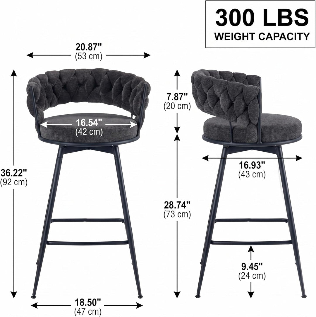 YOUNIKE Bar Stools Upholstered 360° Swivel Bar Chairs Counter Height Barstools with Woven Back