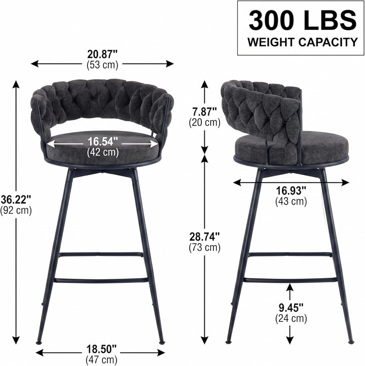 YOUNIKE Bar Stools Upholstered 360° Swivel Bar Chairs Counter Height Barstools with Woven Back
