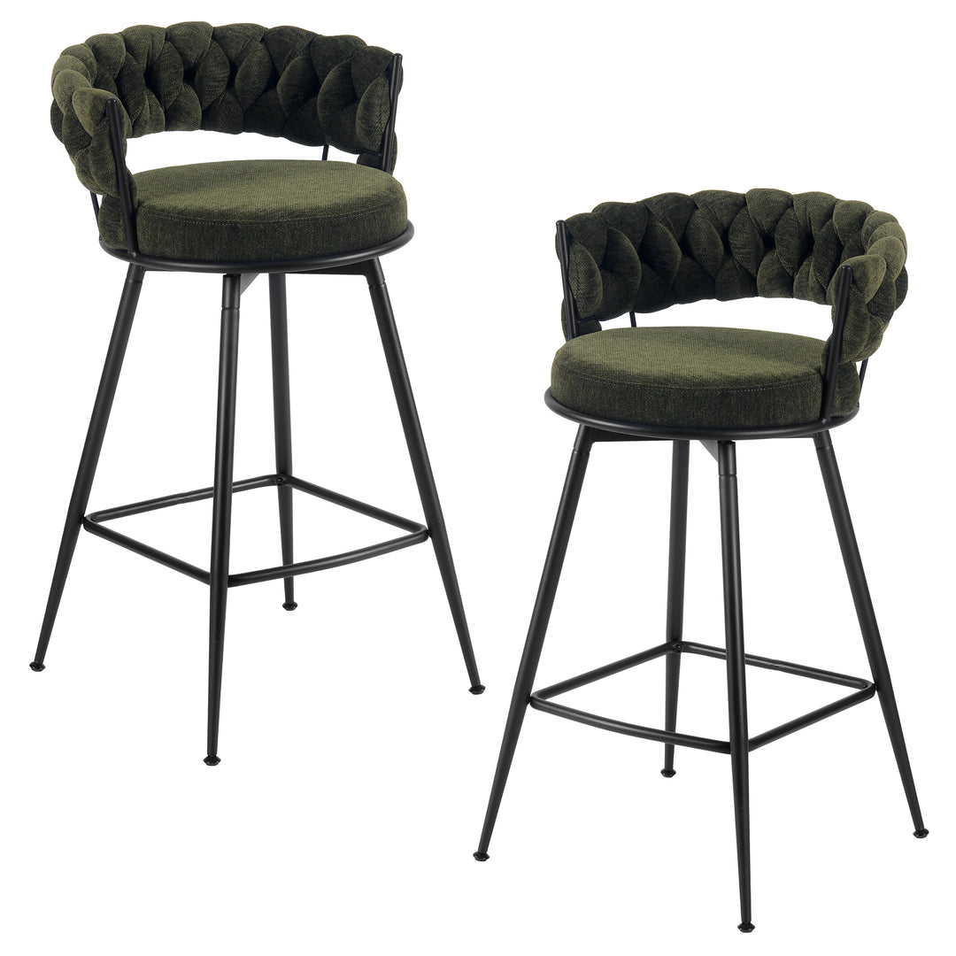 YOUNIKE Bar Stools Upholstered 360° Swivel Bar Chairs Counter Height Barstools with Woven Back