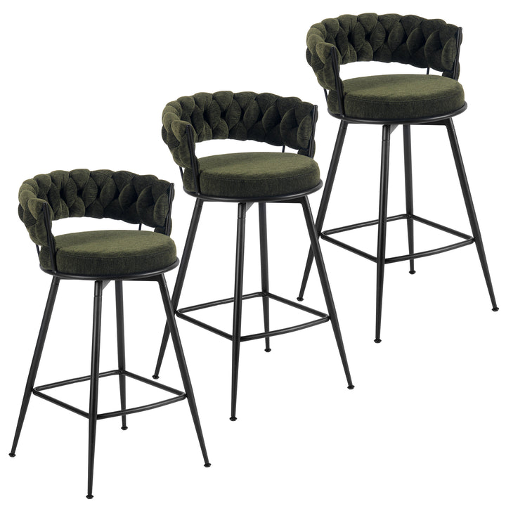 YOUNIKE Bar Stools Upholstered 360° Swivel Bar Chairs Counter Height Barstools with Woven Back