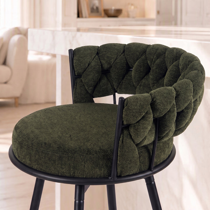 YOUNIKE Bar Stools Upholstered 360° Swivel Bar Chairs Counter Height Barstools with Woven Back