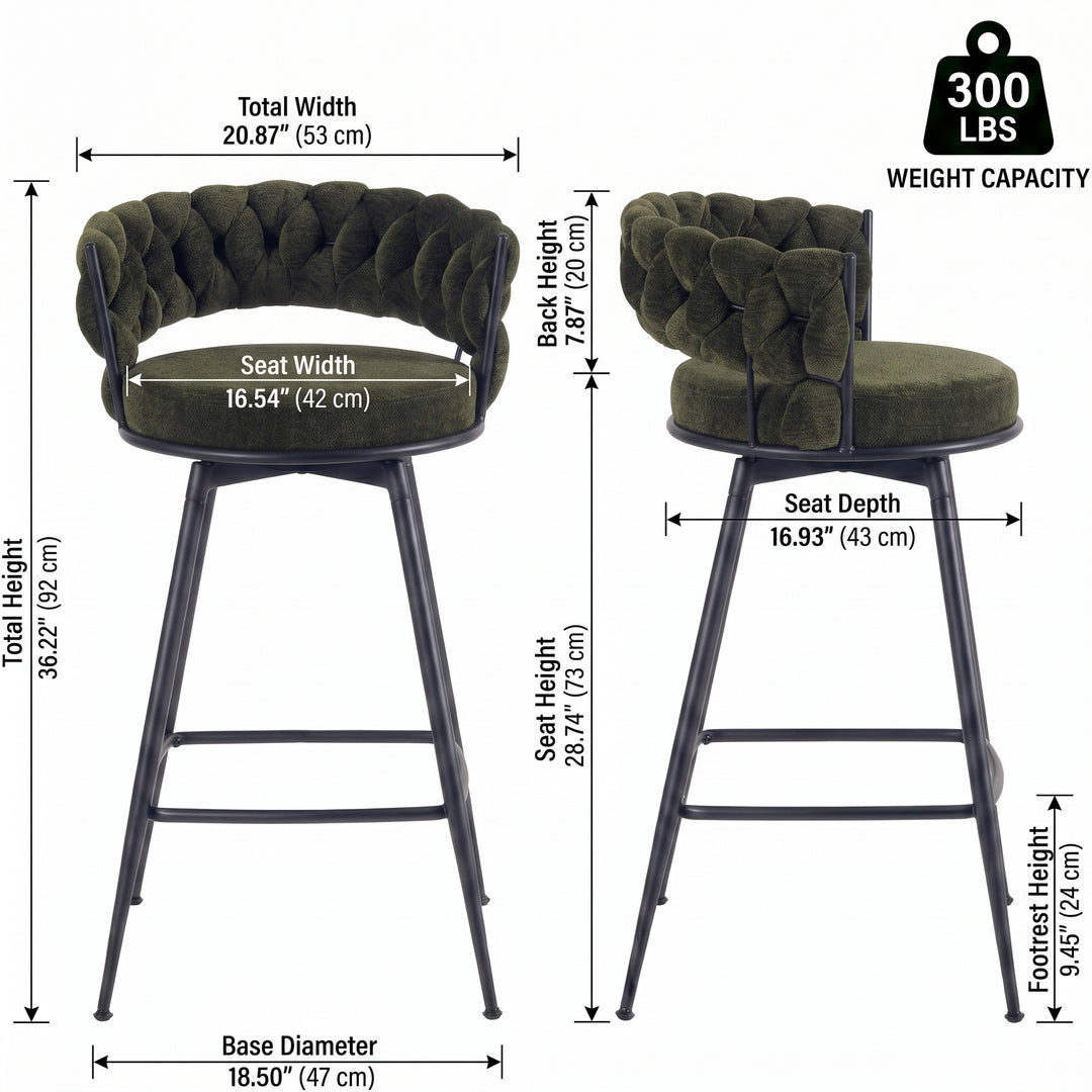 YOUNIKE Bar Stools Upholstered 360° Swivel Bar Chairs Counter Height Barstools with Woven Back