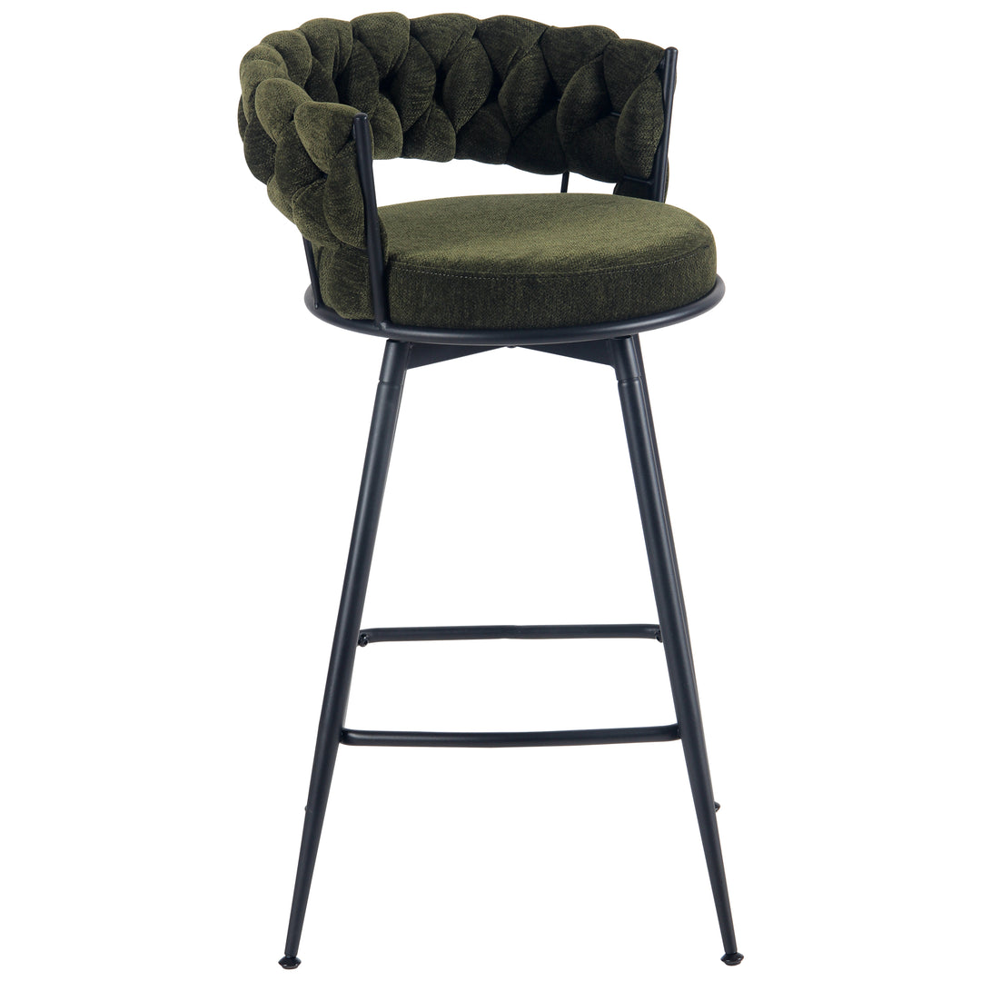 YOUNIKE Bar Stools Upholstered 360° Swivel Bar Chairs Counter Height Barstools with Woven Back